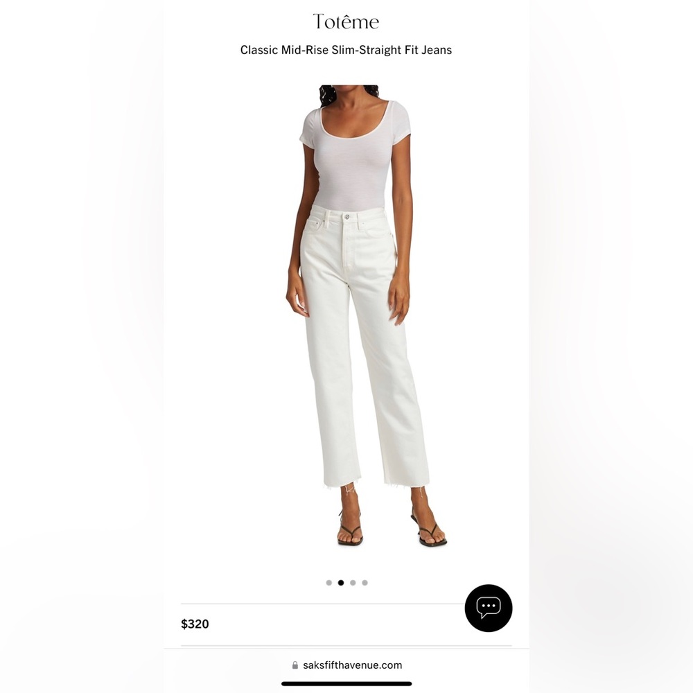 Toteme Classic Mid-Rise Slim-Straight Fit Jeans in Off White Size 30